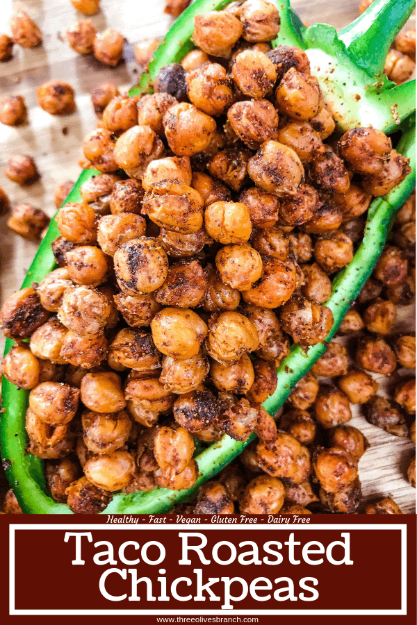 Taco Roasted Chickpeas are a healthy and simple snack recipe! Great for game day and entertaining appetizer, garbanzo beans are roasted and tossed with Mexican spices of chili powder, cumin, and cayenne. Vegan, vegetarian, gluten free, dairy free. #roastedchickpeas #healthysnack