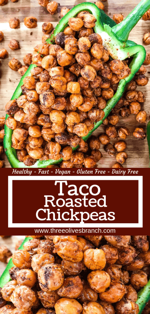 Taco Roasted Chickpeas are a healthy and simple snack recipe! Great for game day and entertaining appetizer, garbanzo beans are roasted and tossed with Mexican spices of chili powder, cumin, and cayenne. Vegan, vegetarian, gluten free, dairy free. #roastedchickpeas #healthysnack