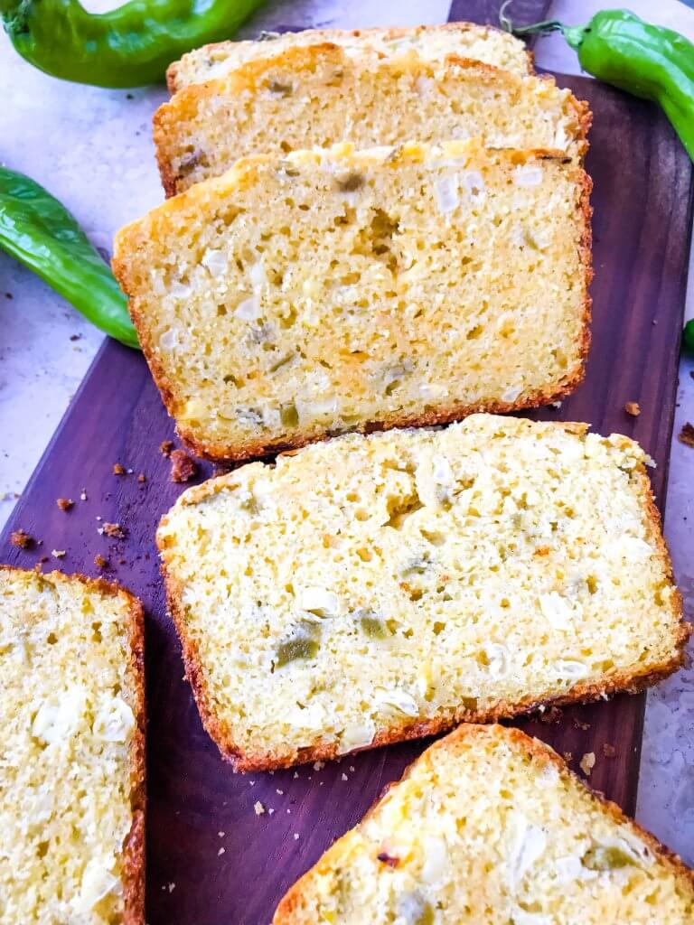 Slices of Hatch Green Chile Cheddar Cornbread