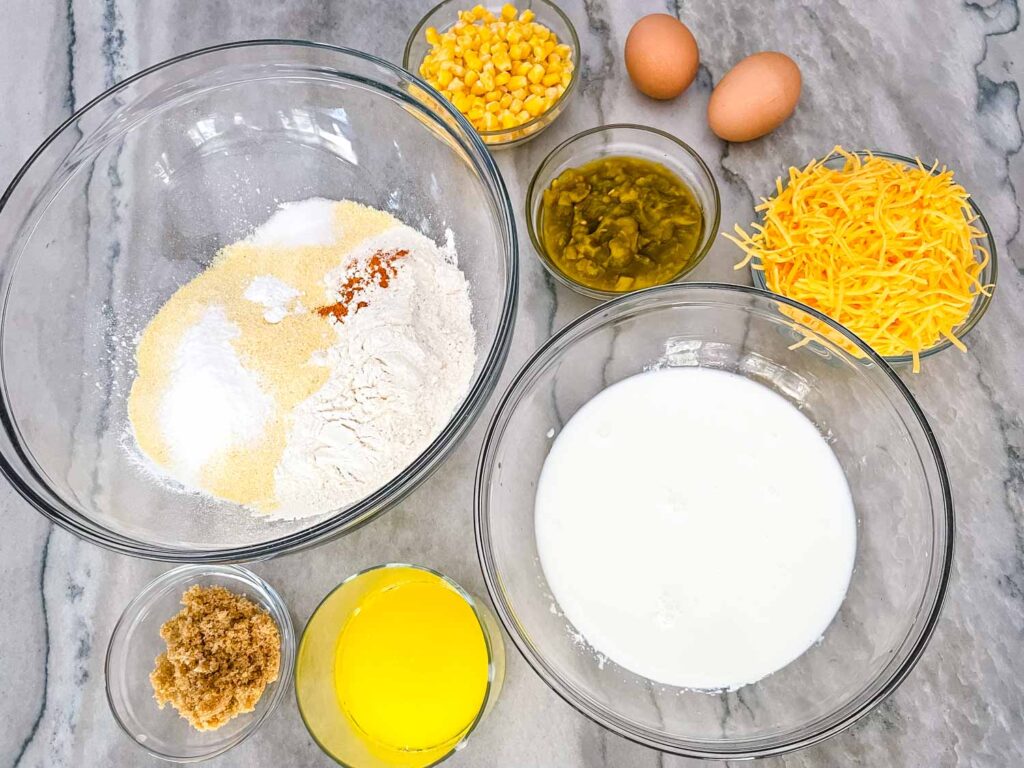 All the ingredients in bowls ready to be mixed