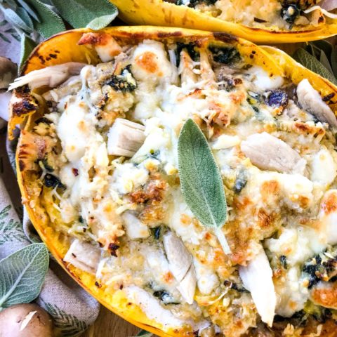 Keto Low Carb Cheesy Mushroom Turkey Spaghetti Squash - Three Olives Branch