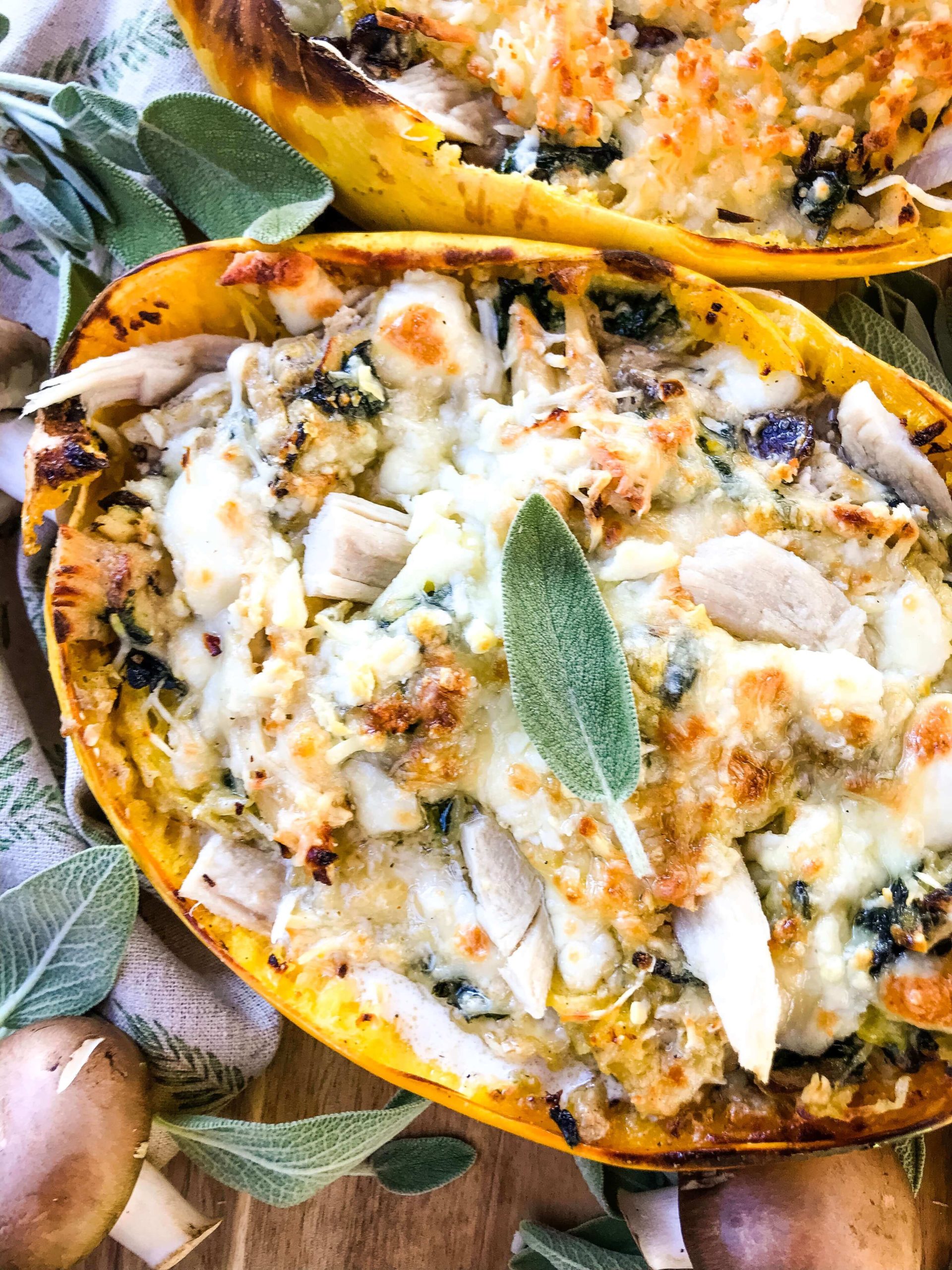 Keto Low Carb Cheesy Mushroom Turkey Spaghetti Squash - Three Olives Branch