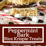 Longer pin of Peppermint Bark Rice Krispie Treats with title
