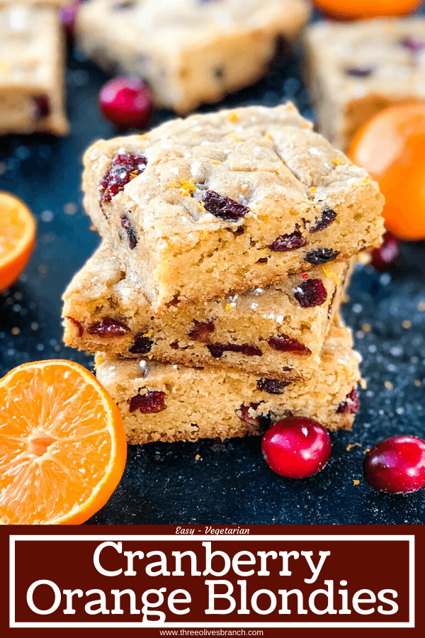 Cranberry Orange Blondies recipe of soft cookie bars filled with dried cranberries and orange