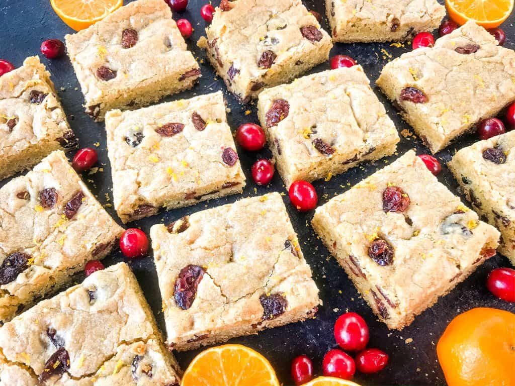 Cranberry Orange Blondies recipe of soft cookie bars filled with dried cranberries and orange