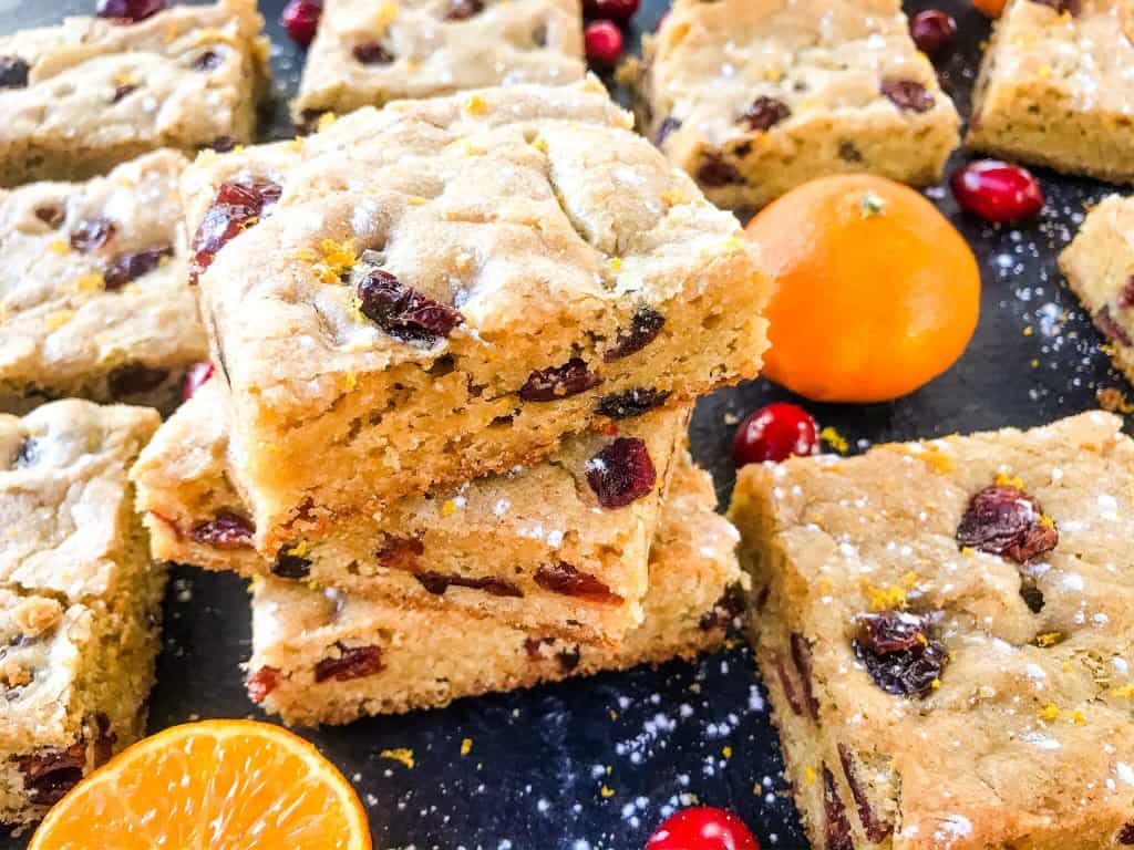 Cranberry Orange Blondies recipe of soft cookie bars filled with dried cranberries and orange