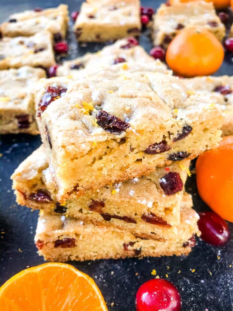 Cranberry Orange Blondies recipe of soft cookie bars filled with dried cranberries and orange