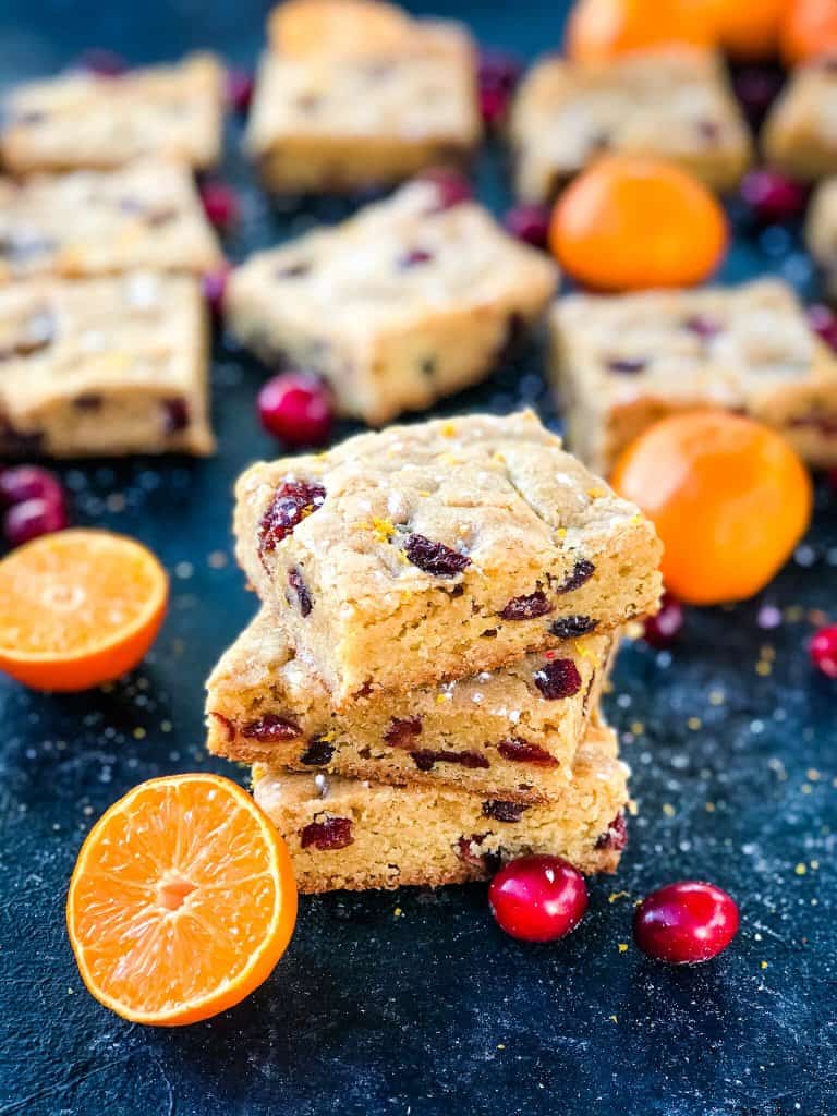 Cranberry Orange Blondies recipe of soft cookie bars filled with dried cranberries and orange