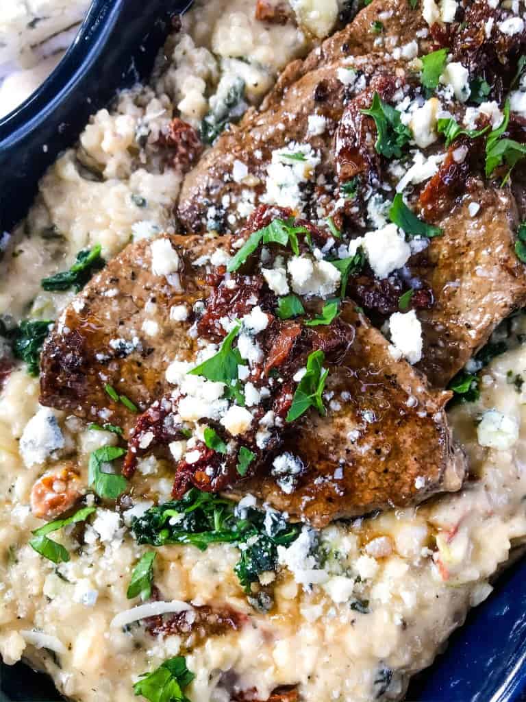 Dish of Steak Gorgonzola Alfredo Risotto