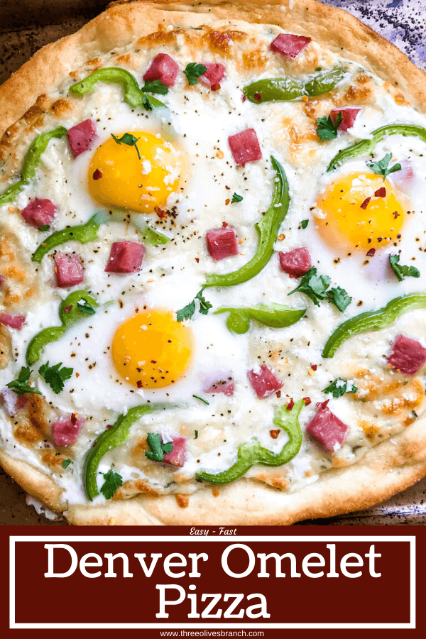 This Denver Omelet Pizza is ready in just 30 minutes using Fleischmann’s® RapidRise® Yeast, topped with a white sauce, ham, green bell peppers, and eggs. #HomemadePizzaCrust #homemadepizza