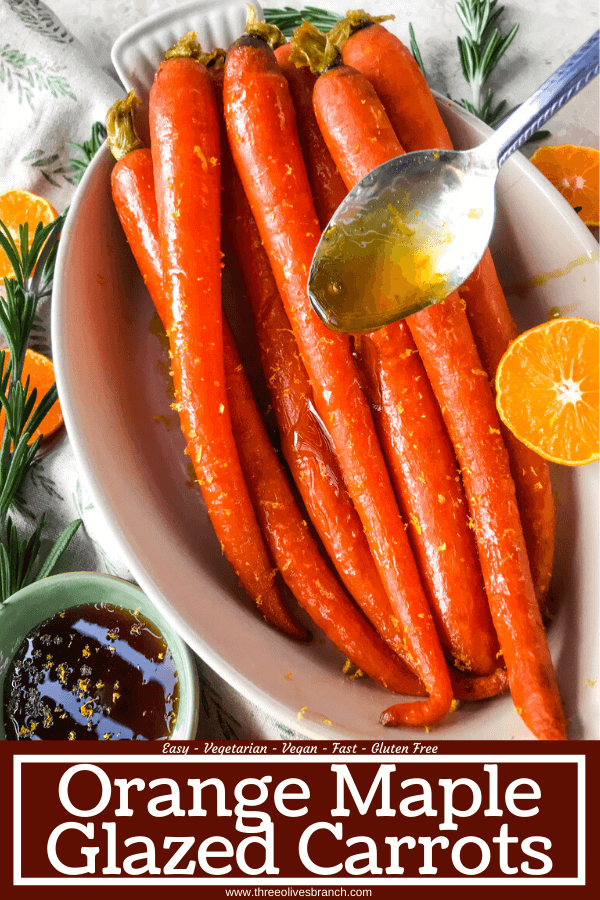 Orange Maple Glazed Carrots are a fast and simple side dish recipe ready in 20 minutes! Perfect for holiday dinners like Easter. Fresh and sweet flavors of orange and maple syrup in a simple sauce. Gluten free and vegan. #glazedcarrots #easterrecipes #sidedishrecipes