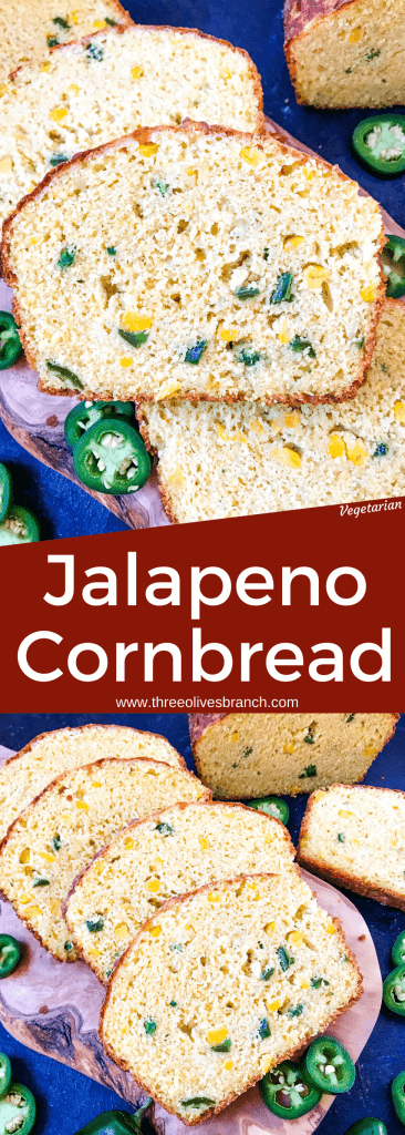 Jalapeno Cornbread is a quick bread recipe filled with peppers, corn, and cheese. Great side dish for BBQ or southern food. #jalapenopopper #cornbread