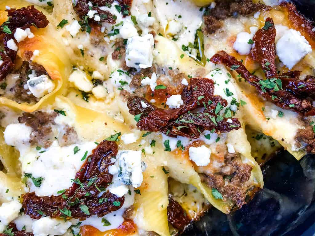 A close up of stuffed shells