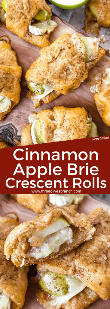 Cinnamon Apple Brie Crescent Rolls are a cheese crescent roll recipe filled with sliced apples, cinnamon, and brie cheese. Fast and easy sweet bread recipe. #crescentrolls #cheesycrescentrolls #cinnamonapple