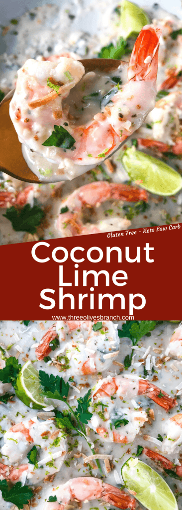 Coconut Lime Shrimp is ready in just 20 minutes! Gluten free and low carb Keto shrimp recipe cooked in a simple coconut milk and lime sauce. Serve with coconut rice. #coconutshrimp #coconutlime #shrimprecipe