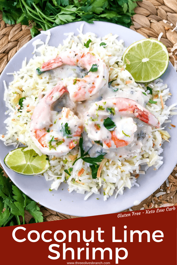 Coconut Lime Shrimp is ready in just 20 minutes! Gluten free and low carb Keto shrimp recipe cooked in a simple coconut milk and lime sauce. Serve with coconut rice. #coconutshrimp #coconutlime #shrimprecipe