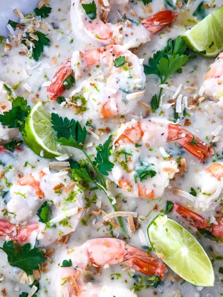 Coconut Lime Shrimp is ready in just 20 minutes! Gluten free and low carb Keto shrimp recipe cooked in a simple coconut milk and lime sauce. Serve with coconut rice. #coconutshrimp #coconutlime #shrimprecipe