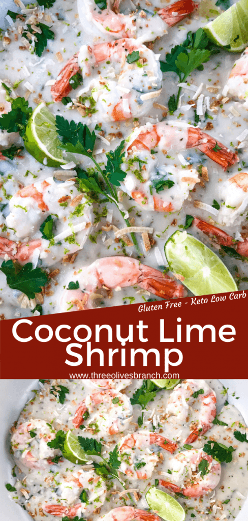 Coconut Lime Shrimp is ready in just 20 minutes! Gluten free and low carb Keto shrimp recipe cooked in a simple coconut milk and lime sauce. Serve with coconut rice. #coconutshrimp #coconutlime #shrimprecipe