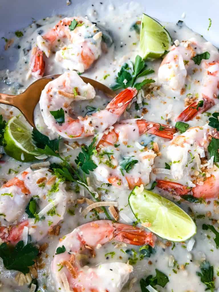 Coconut Lime Shrimp is ready in just 20 minutes! Gluten free and low carb Keto shrimp recipe cooked in a simple coconut milk and lime sauce. Serve with coconut rice. #coconutshrimp #coconutlime #shrimprecipe