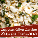Long pin of Copycat Olive Garden Zuppa Toscana up close with title