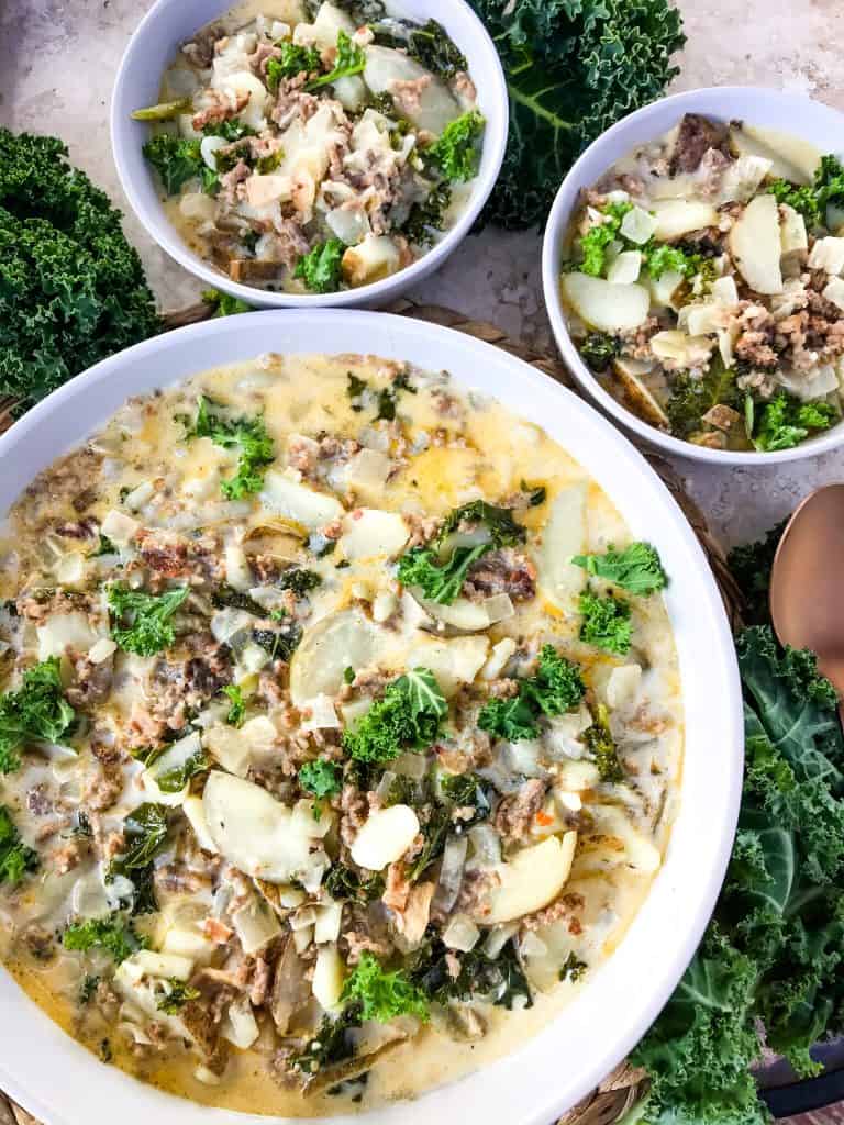 Bowls of Copycat Olive Garden Zuppa Toscana served