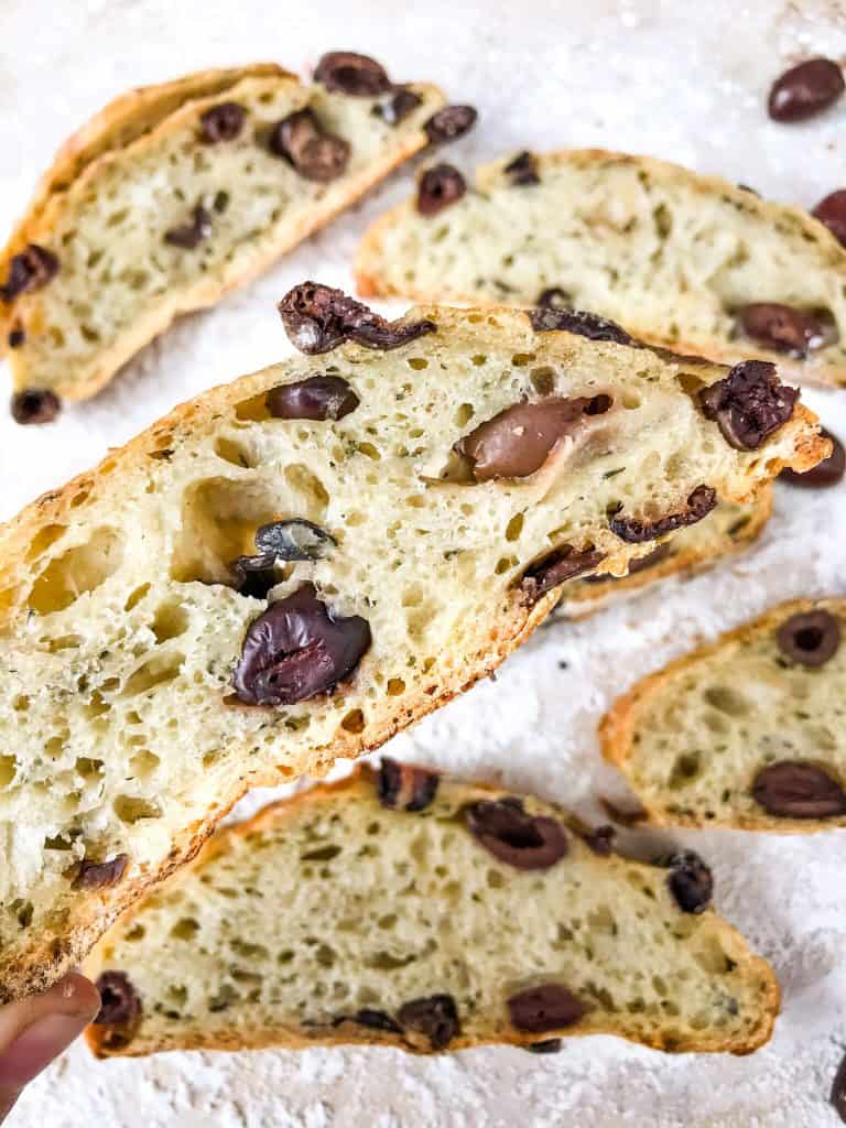 A close up of a slice of the bread