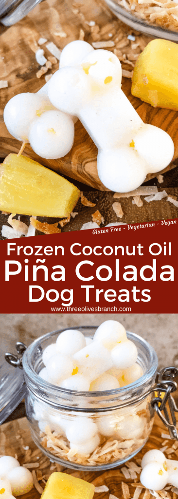 Frozen Pina Colada Dog Treats are a simple, healthy, easy DIY homemade dog treat recipe made with pineapple, coconut, and coconut oil which is great for their fur and skin. Check with your vet for any concerns. #homemadedogtreats #coconutoil #diydogtreats