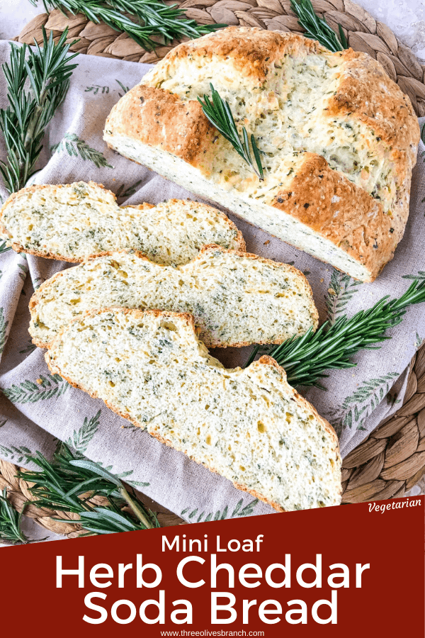 Irish Herb Cheddar Soda Bread Mini Loaf recipe is a simple no yeast cheese bread for St Patrick's Day. An easy homemade bread recipe. #irishbread #sodabread #homemadebread #noyeastbread