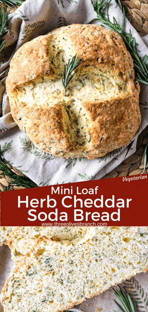Irish Herb Cheddar Soda Bread Mini Loaf recipe is a simple no yeast cheese bread for St Patrick's Day. An easy homemade bread recipe. #irishbread #sodabread #homemadebread #noyeastbread