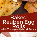 Long pin of Baked Reuben Egg Rolls