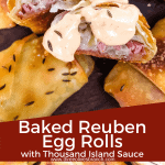 Long pine of Baked Reuben Egg Rolls