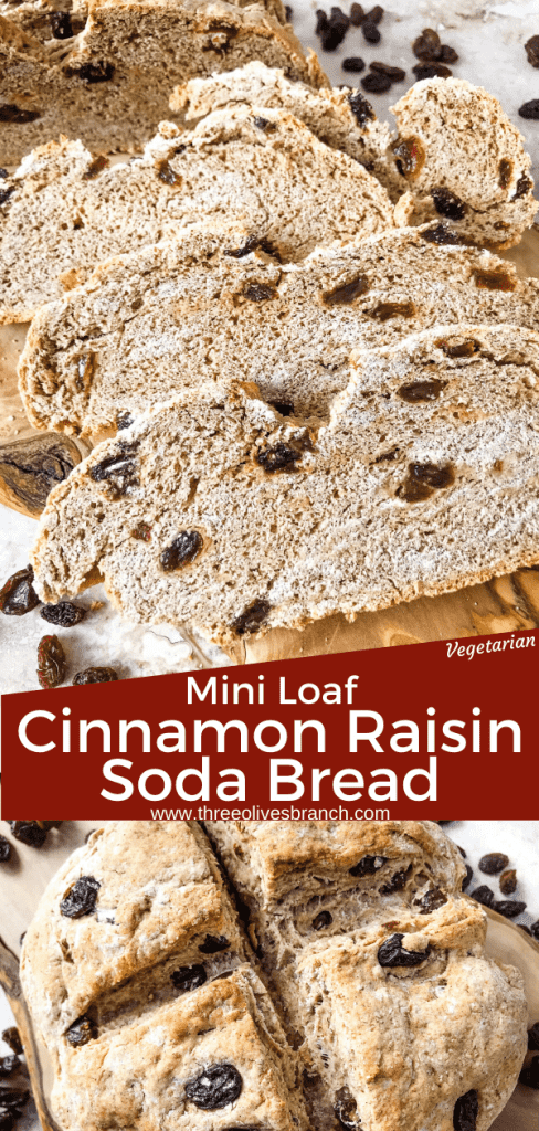 Irish Cinnamon Raisin Soda Bread Mini Loaf is a simple Irish soda bread perfect for St Patrick's Day! Filled with cinnamon and raisins. #sodabread #Irishrecipes #stpatricksday