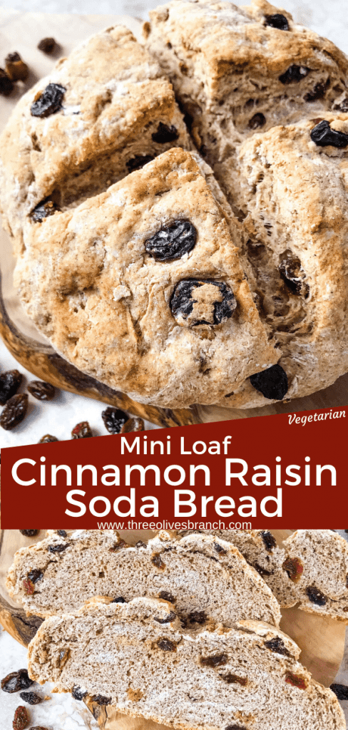 Irish Cinnamon Raisin Soda Bread Mini Loaf is a simple Irish soda bread perfect for St Patrick's Day! Filled with cinnamon and raisins. #sodabread #Irishrecipes #stpatricksday