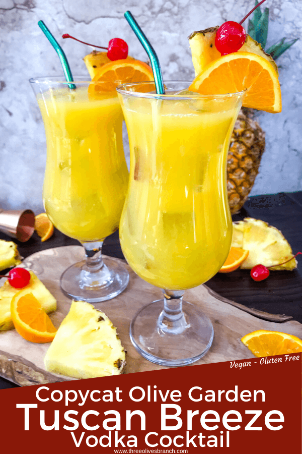 Copycat Olive Garden Tuscan Breeze Vodka Cocktail recipe. Pineapple, orange, and banana tropical alcoholic drink based on the restaurant favorite. A great summer cocktail. #copycatrecipes #vodkacocktail #tropicalcocktail