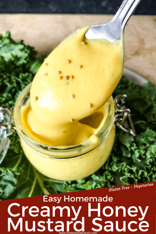 Pin image of Homemade Creamy Honey Mustard Sauce with title at bottom
