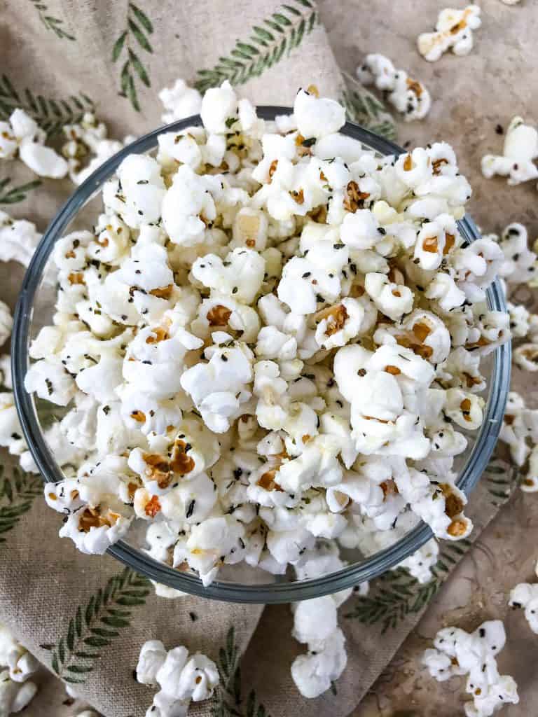 Top view of a bowl of Pizza Popcorn