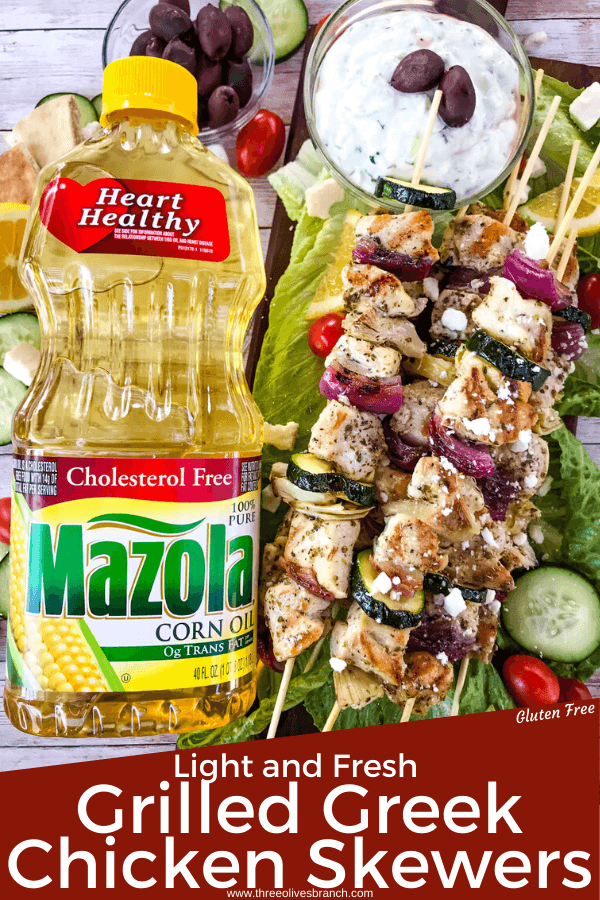 Fresh and Light Grilled Greek Chicken Skewers are a quick chicken grilling recipe for the BBQ! Chicken marinated in oil, oregano, and lemon on a kebab with onion, artichoke, and fresh Greek ingredients. Fast chicken kabob on the grill. #grilledchicken #chickenkabobs #greekchicken