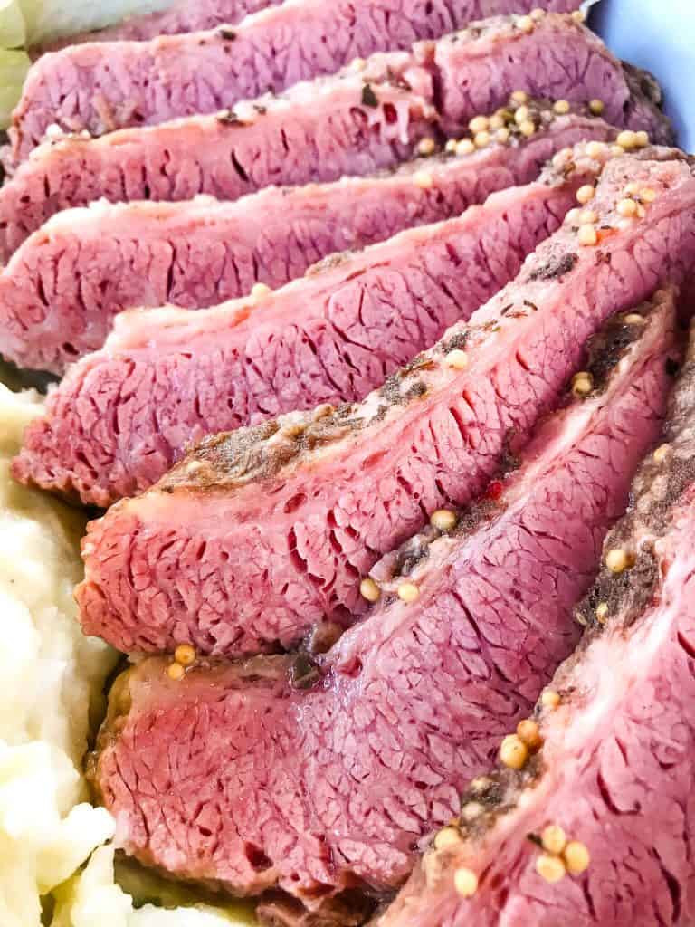 Close up of slices of Guinness Corned Beef 