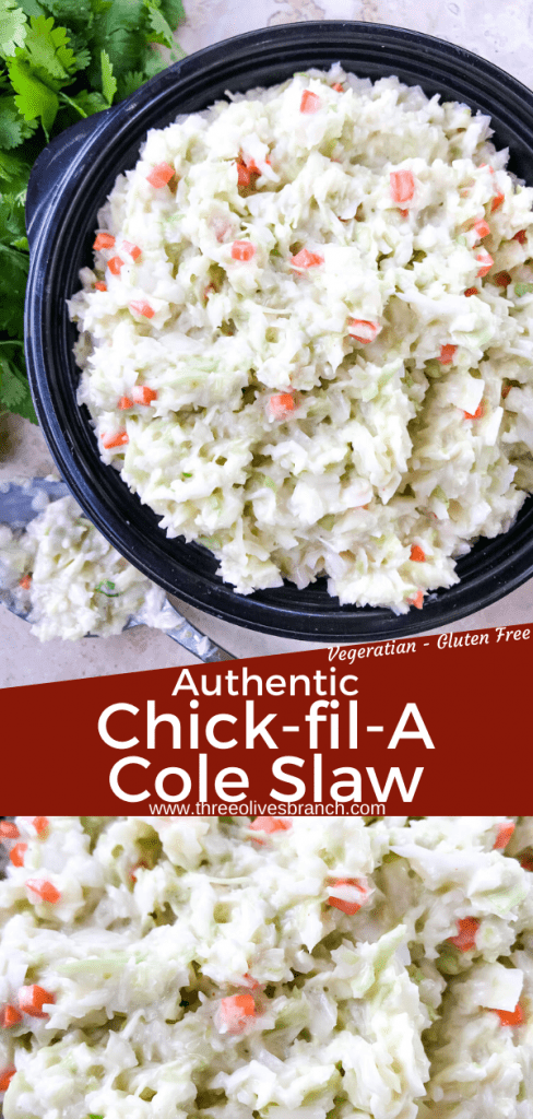 Authentic Copycat Chick-fil-A Cole Slaw recipe from the restaurant. The real recipe! An easy coleslaw for any summer BBQ grilling or southern food meal. Cabbage and carrot in a mayonnaise dressing recipe. Gluten free, vegetarian. #copycatrecipes #coleslaw #bbqsidedishes