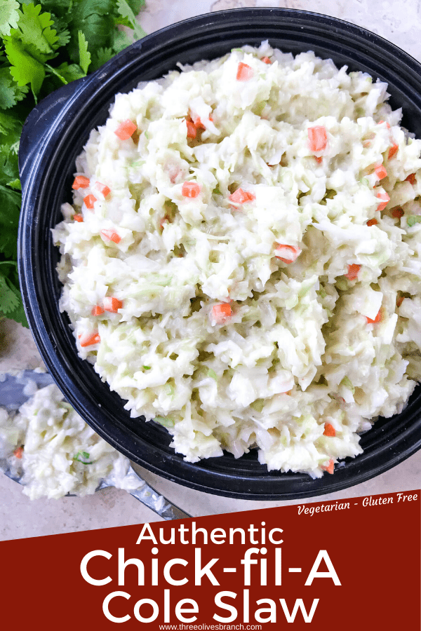 Authentic Copycat Chick-fil-A Cole Slaw recipe from the restaurant. The real recipe! An easy coleslaw for any summer BBQ grilling or southern food meal. Cabbage and carrot in a mayonnaise dressing recipe. Gluten free, vegetarian. #copycatrecipes #coleslaw #bbqsidedishes