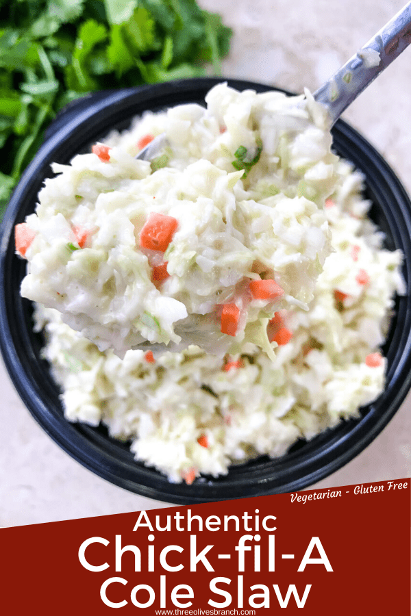 Authentic Copycat Chick-fil-A Cole Slaw recipe from the restaurant. The real recipe! An easy coleslaw for any summer BBQ grilling or southern food meal. Cabbage and carrot in a mayonnaise dressing recipe. Gluten free, vegetarian. #copycatrecipes #coleslaw #bbqsidedishes