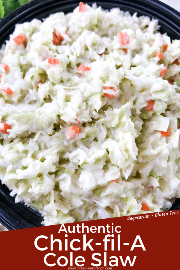 Authentic Copycat Chick-fil-A Cole Slaw recipe from the restaurant. The real recipe! An easy coleslaw for any summer BBQ grilling or southern food meal. Cabbage and carrot in a mayonnaise dressing recipe. Gluten free, vegetarian. #copycatrecipes #coleslaw #bbqsidedishes