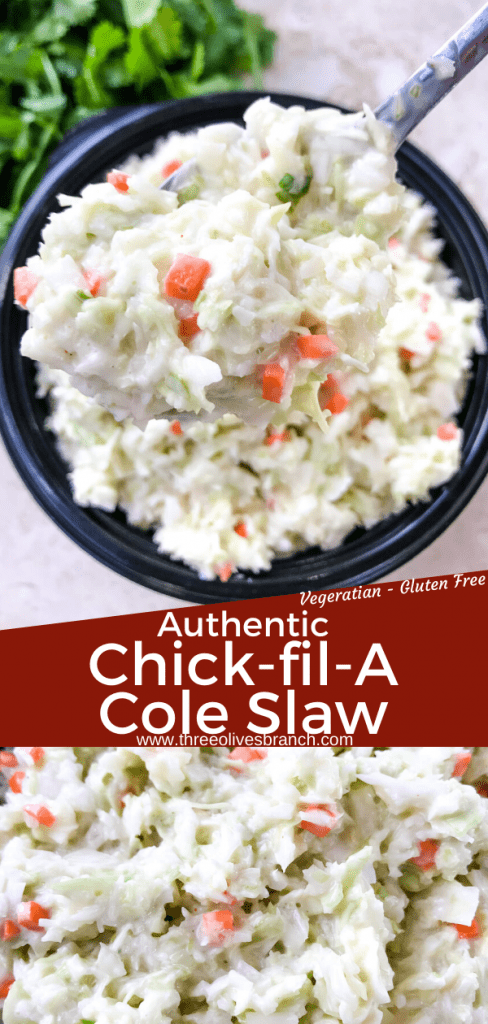 Authentic Copycat Chick-fil-A Cole Slaw recipe from the restaurant. The real recipe! An easy coleslaw for any summer BBQ grilling or southern food meal. Cabbage and carrot in a mayonnaise dressing recipe. Gluten free, vegetarian. #copycatrecipes #coleslaw #bbqsidedishes