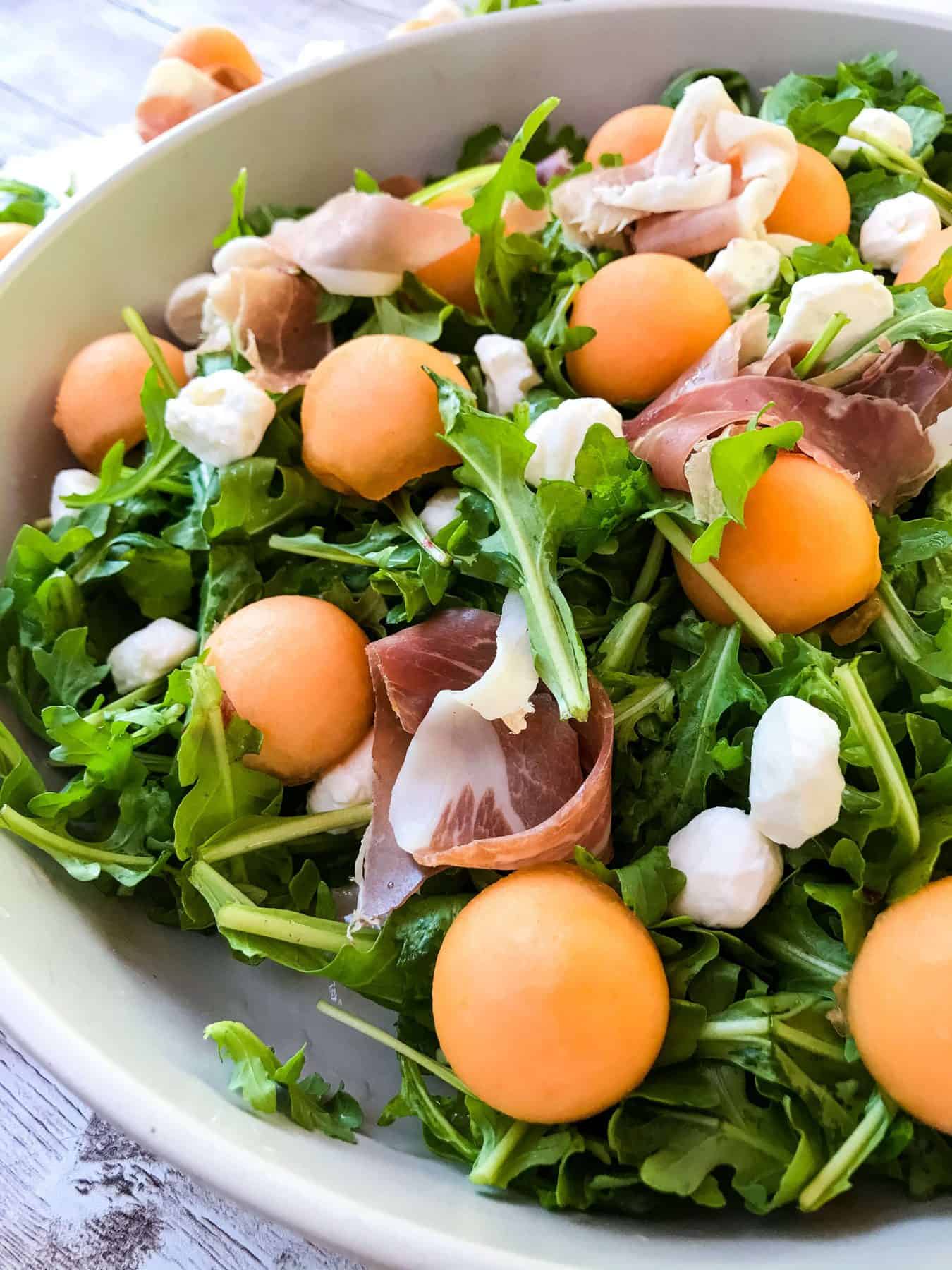 Prosciutto Melon Salad with Mozzarella and Arugula