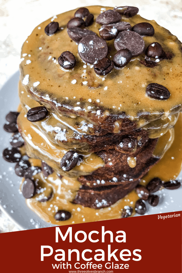 Mocha Pancakes with Coffee Glaze is an easy homemade pancakes recipe filled with cocoa powder, coffee, and chocolate. A fun dessert breakfast or brunch. #homemadepancakes #chocolatepancakes #sweetpancakes