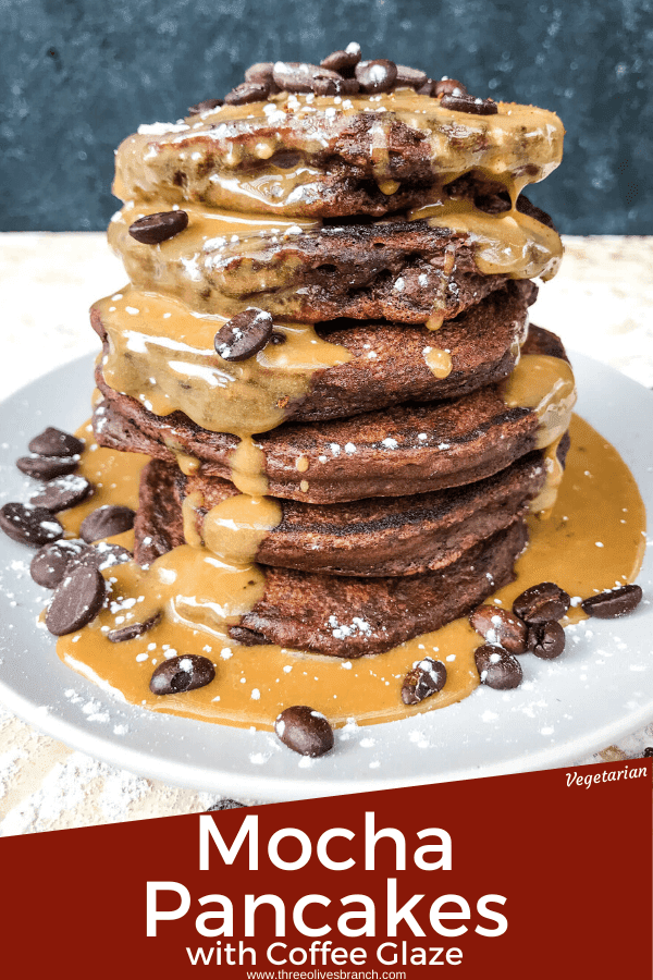 Mocha Pancakes with Coffee Glaze is an easy homemade pancakes recipe filled with cocoa powder, coffee, and chocolate. A fun dessert breakfast or brunch. #homemadepancakes #chocolatepancakes #sweetpancakes