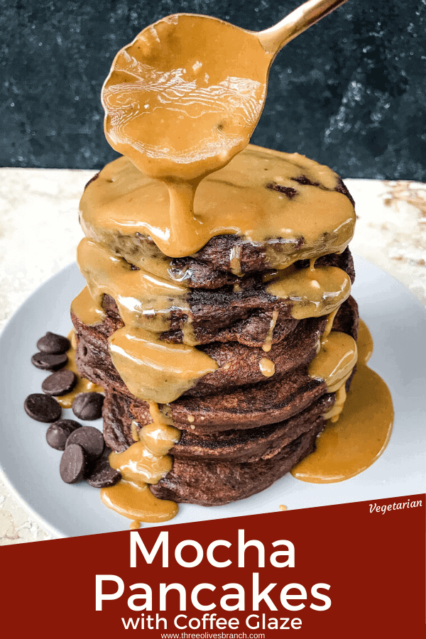 Mocha Pancakes with Coffee Glaze is an easy homemade pancakes recipe filled with cocoa powder, coffee, and chocolate. A fun dessert breakfast or brunch. #homemadepancakes #chocolatepancakes #sweetpancakes