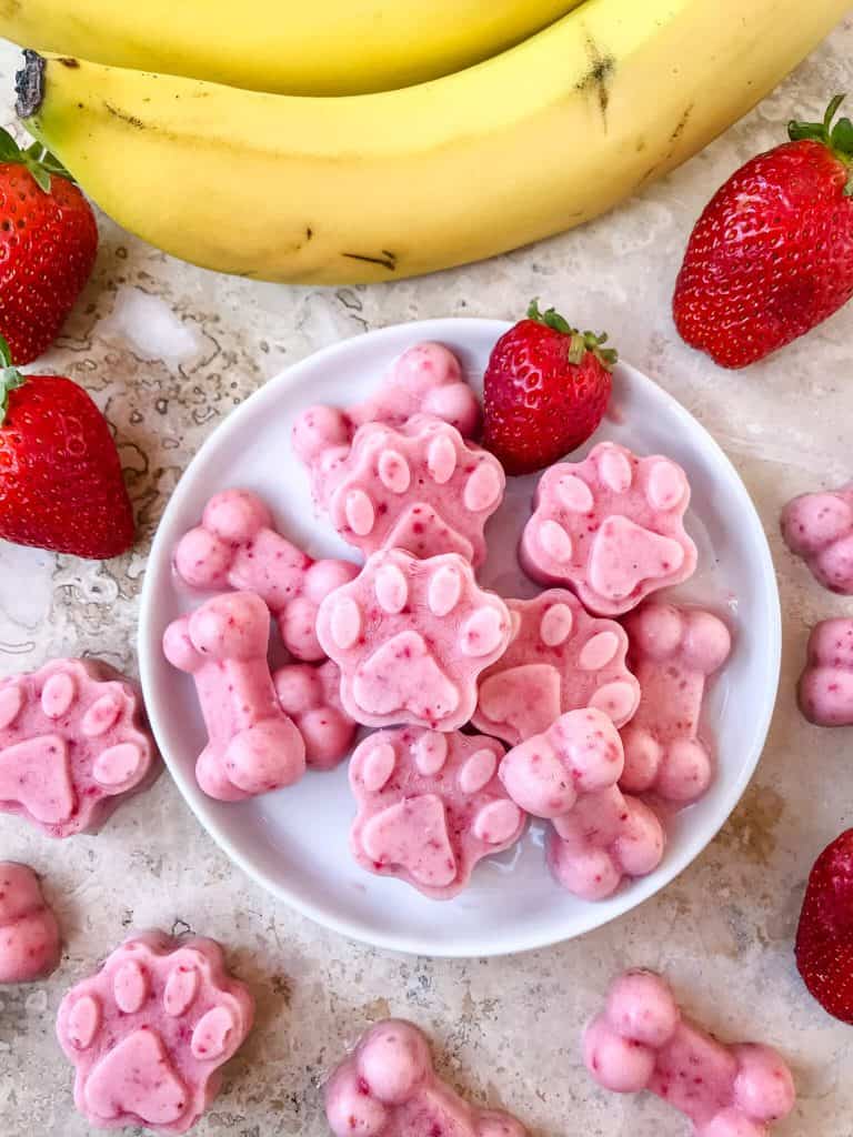 Frozen Strawberry Banana Dog Treats on a plate
