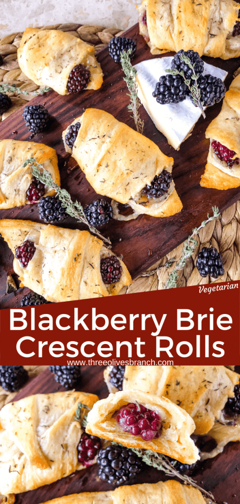 Blackberry Brie Crescent Rolls are a cheese crescent roll recipe filled with dried thyme, blackberries, and brie cheese. Add jam! Fast and easy sweet bread recipe. #crescentrolls #cheesycrescentrolls #blackberries