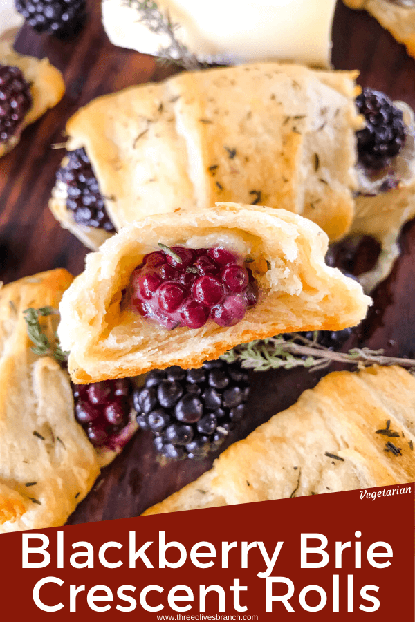 Blackberry Brie Crescent Rolls are a cheese crescent roll recipe filled with dried thyme, blackberries, and brie cheese. Add jam! Fast and easy sweet bread recipe. #crescentrolls #cheesycrescentrolls #blackberries